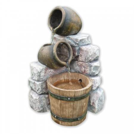 Medium 2 Pots & Wooden Barrel